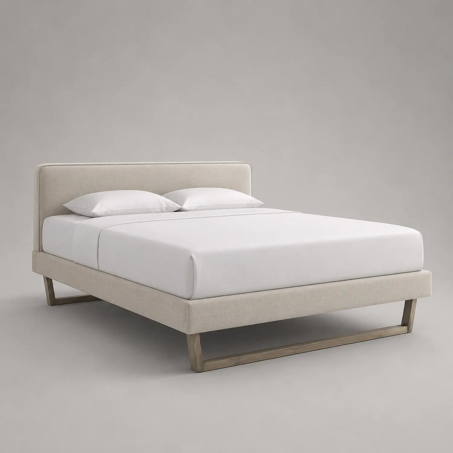 Stoffbett Doppelbett 200x180 cm Beige Massivholzrahmen