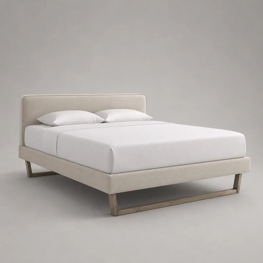 Stoffbett Doppelbett 200x180 cm Beige Massivholzrahmen